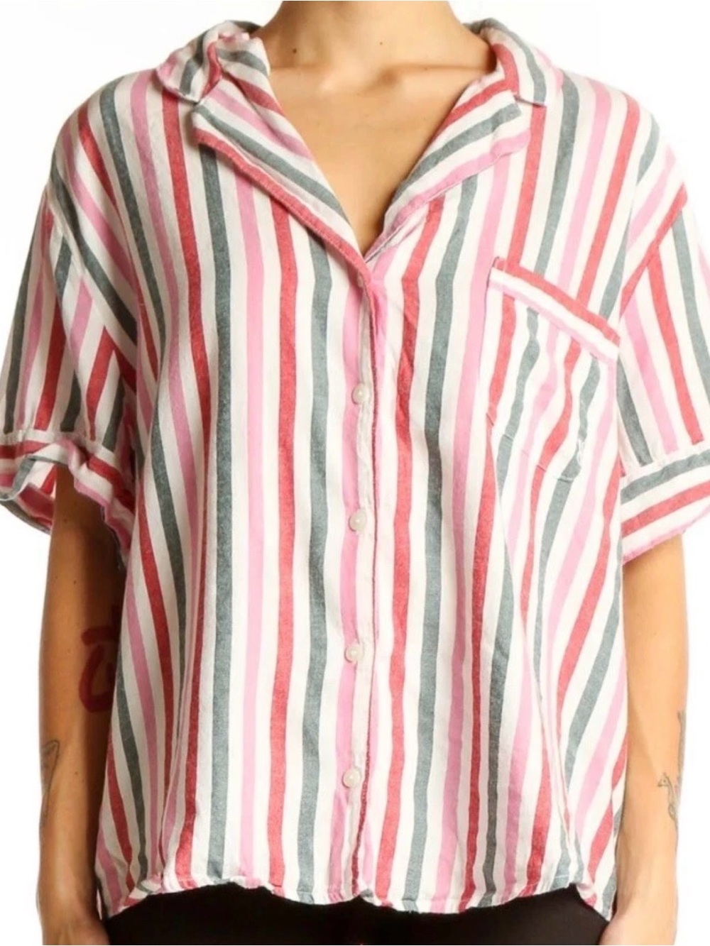 Victoria’s Secret XL Pajama top Striped- Pink, White & Gray